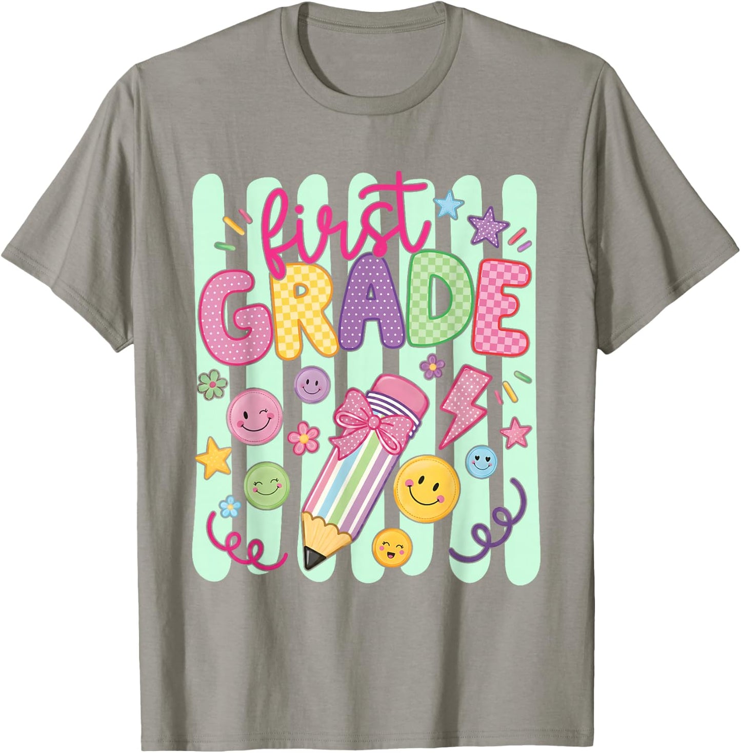 Preppy First Grade Back to School Pencil Student Teacher Kid T-Shirt - T-Shirt | Sand