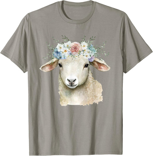 Easter Lamb Floral Flower Crown For Girls Women Spring T-Shirt - T-Shirt | Sand