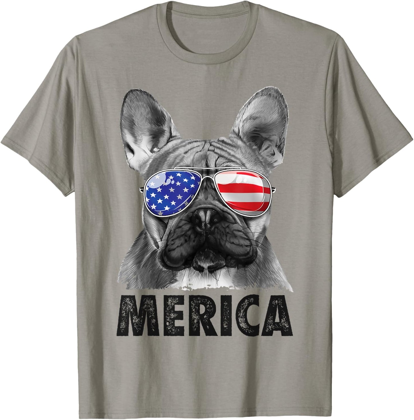 French Bulldog 4th of July Merica American Flag Sunglasses T-Shirt - T-Shirt | Sand