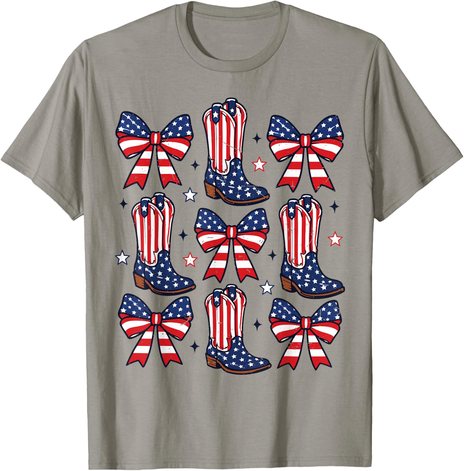 Girl 4th July Cowboy Boots Bows Cowgirl American Flag Rodeo T-Shirt - T-Shirt | Sand