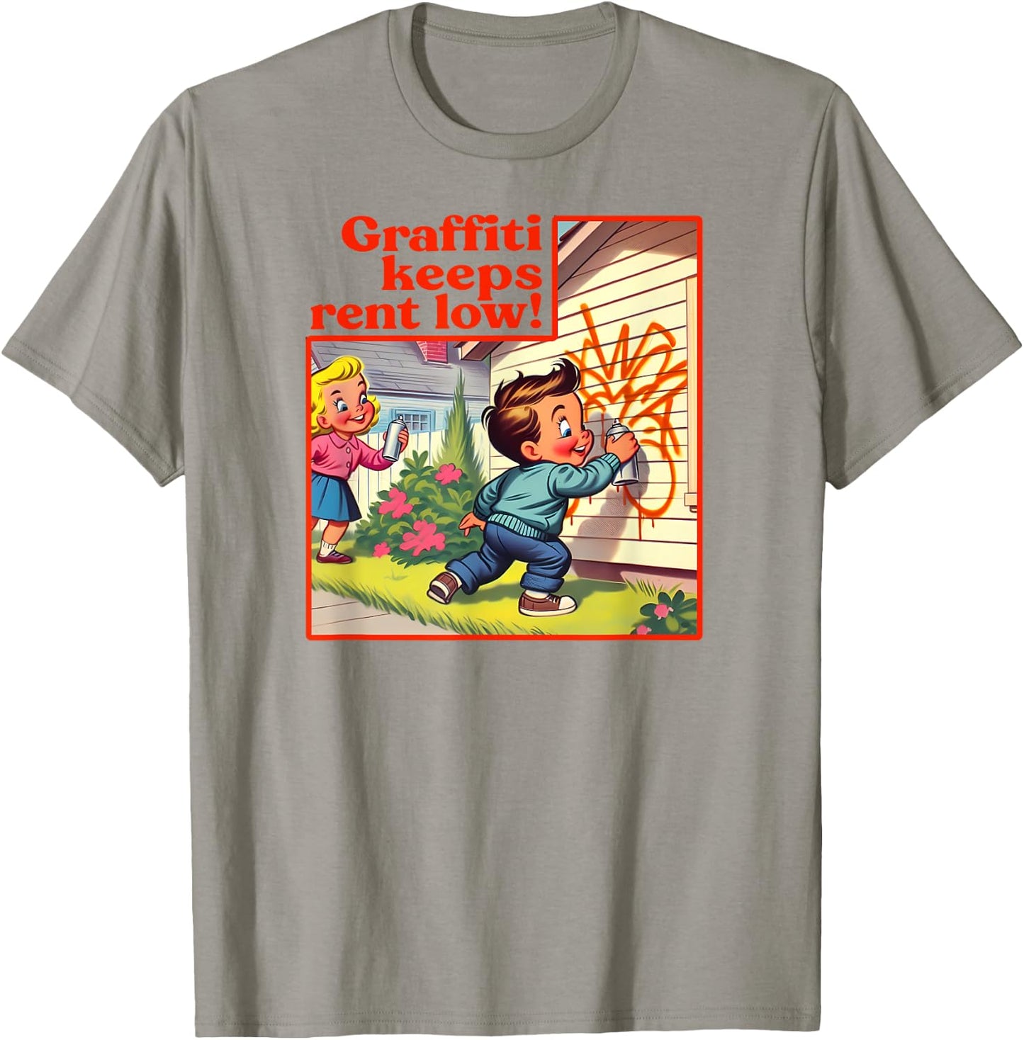 Graffiti Keeps Rent Low Retro Tag Graffiti Street Art , white, S T-Shirt - T-Shirt | Sand