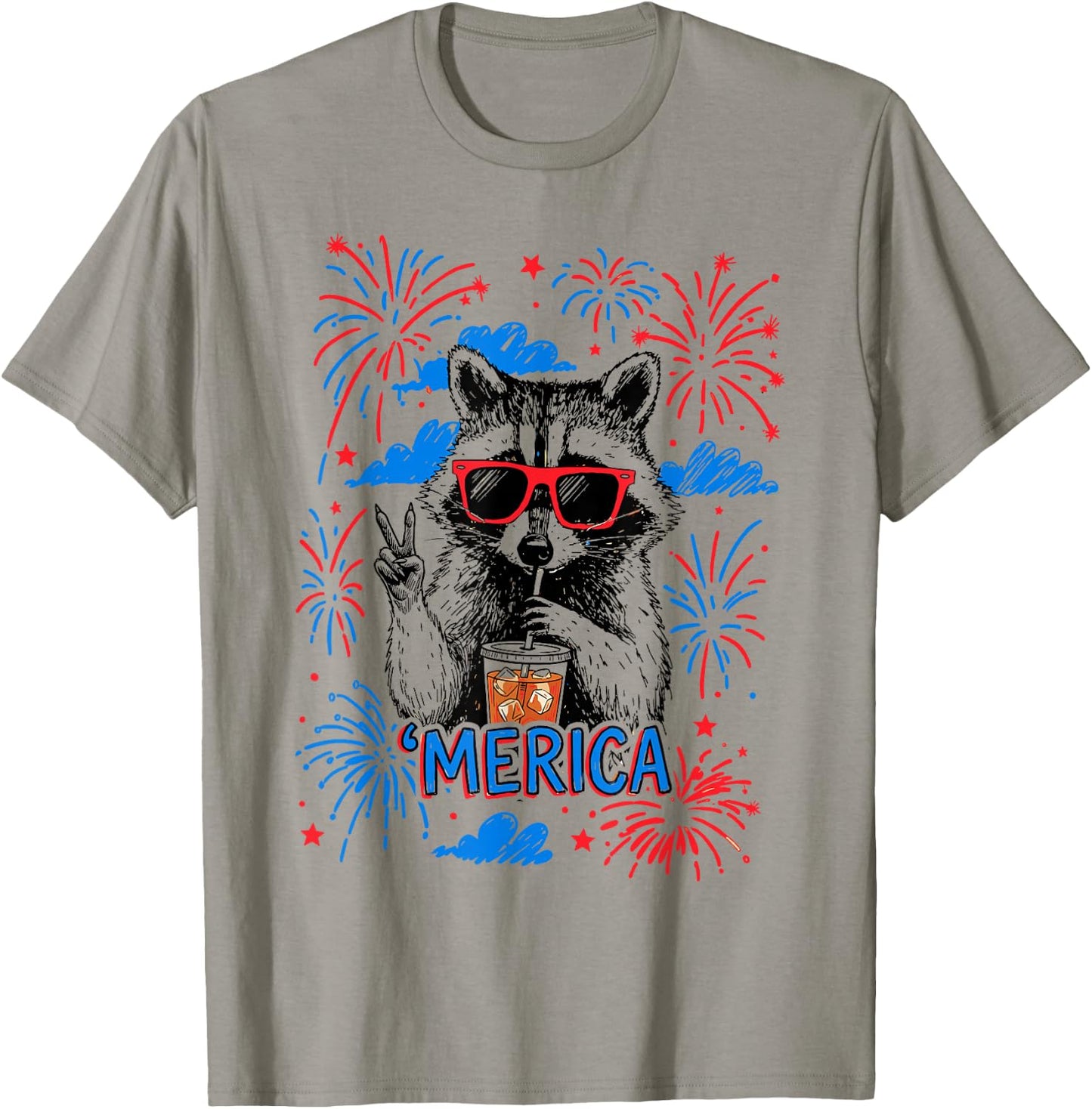 Chill The Fourth Out Funny Raccoon 'Merica 2026 4th of July T-Shirt - T-Shirt | Sand
