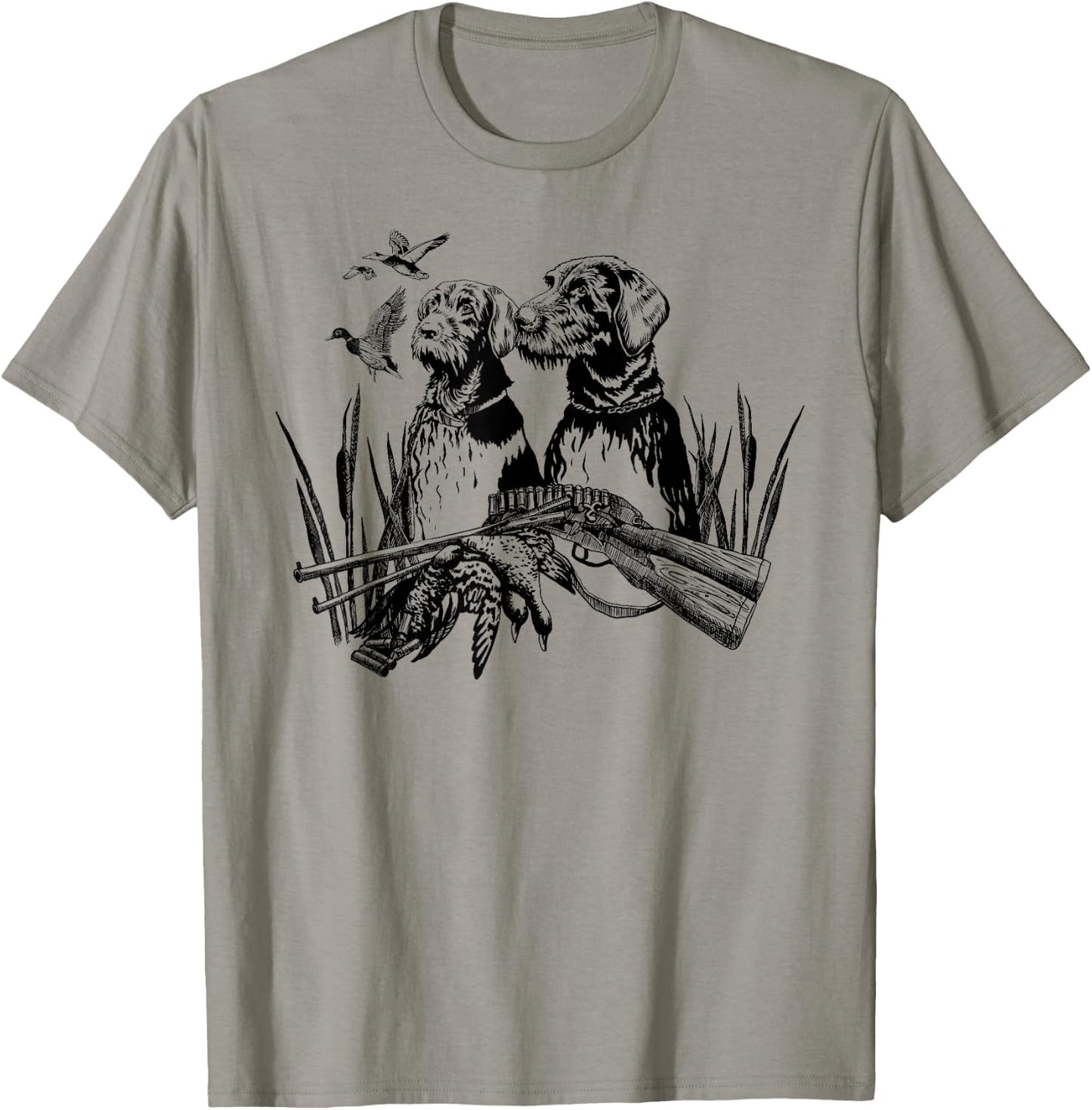 German Wirehaired Hunting Dog Hunter Dog Head Beard Retro T-Shirt - T-Shirt | Sand