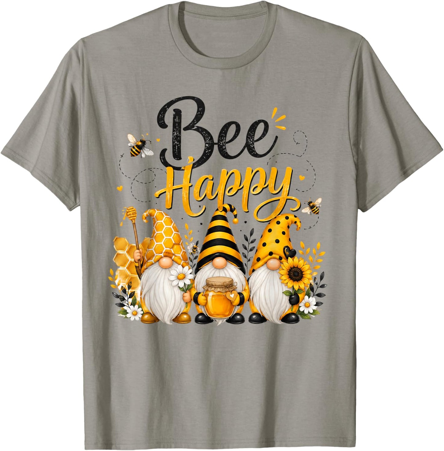 Bee Happy Gnomes with Honey Bees Cute Beekeeping Design T-Shirt - T-Shirt | Sand