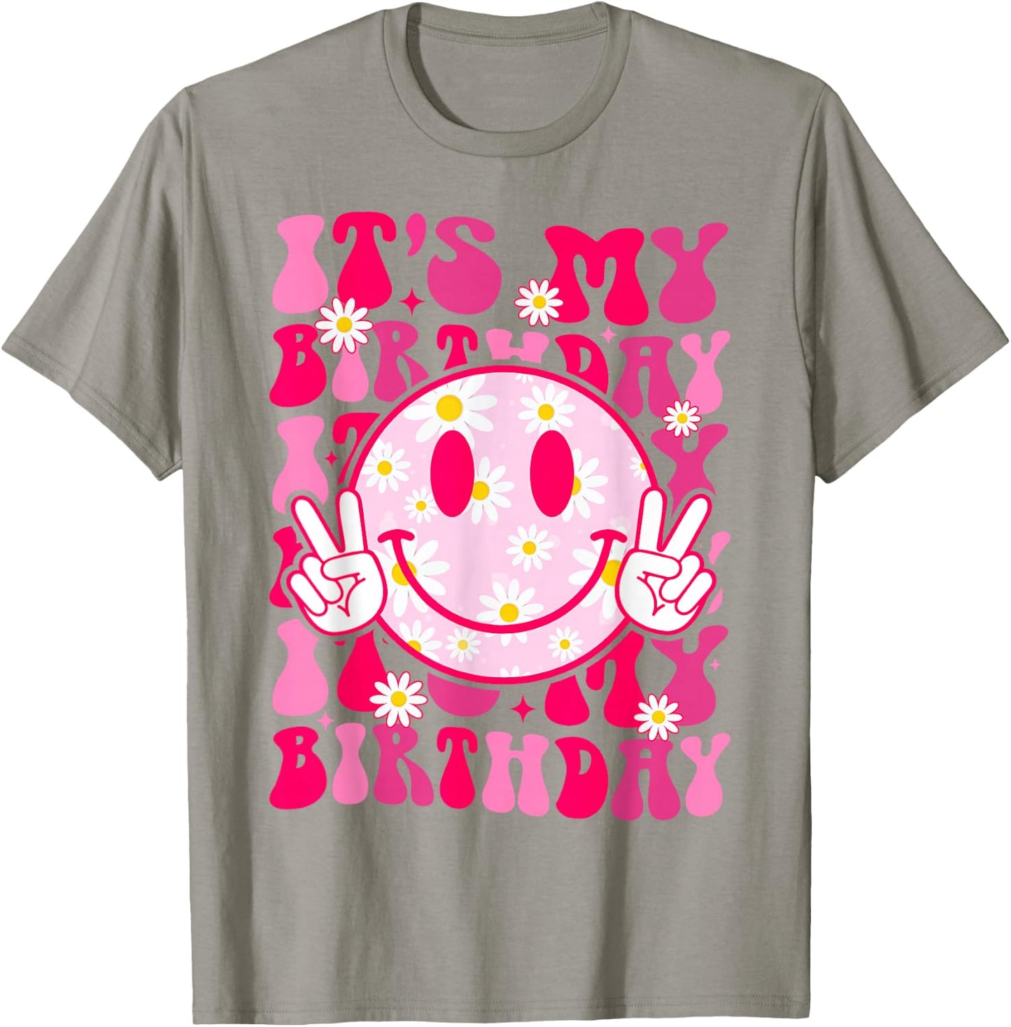 Groovy It's My Birthday Women Teens Girls Preppy Smile Face T-Shirt - T-Shirt | Sand