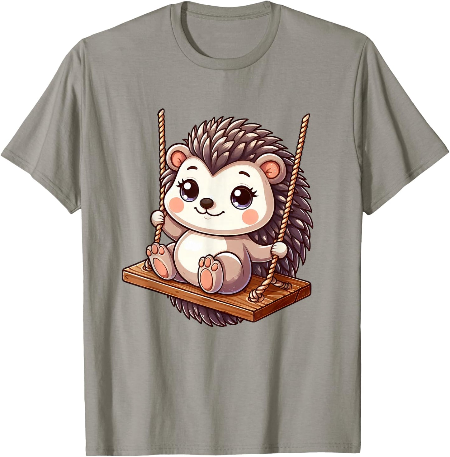 Swinging Hedgehog on a Swing , White T-Shirt - T-Shirt | Sand