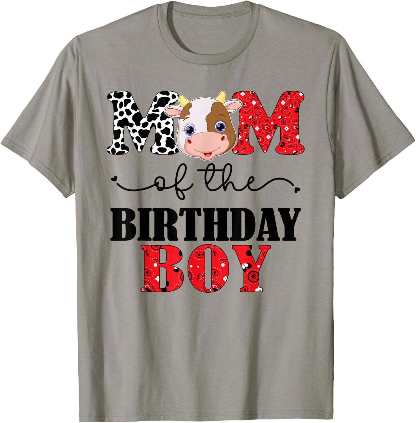 Mom of The Birthday For Boy Cow Farm 1st Birthday Cow Mum T-Shirt - T-Shirt | Sand