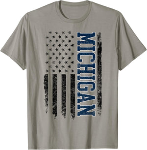 Vintage Michigan Look Maize Blue Men Retro Font Michigan T-Shirt - T-Shirt | Sand