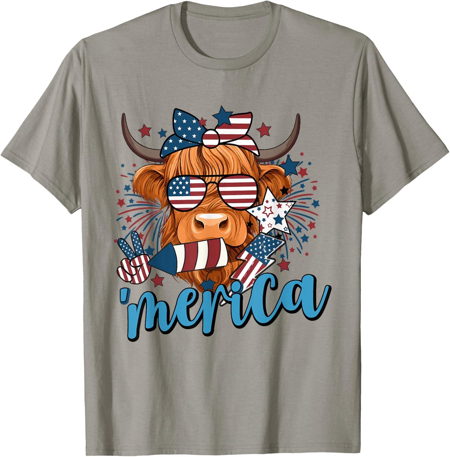 Highland Cow 4th Of July Cow Men Funny Cow T-Shirt - T-Shirt | Sand
