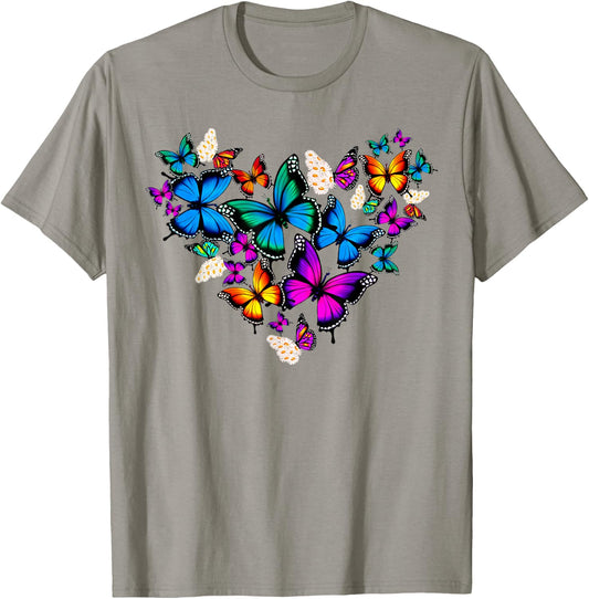 Woman Girls Butterflies Daisy Heart Colourful , White T-Shirt - T-Shirt | Sand