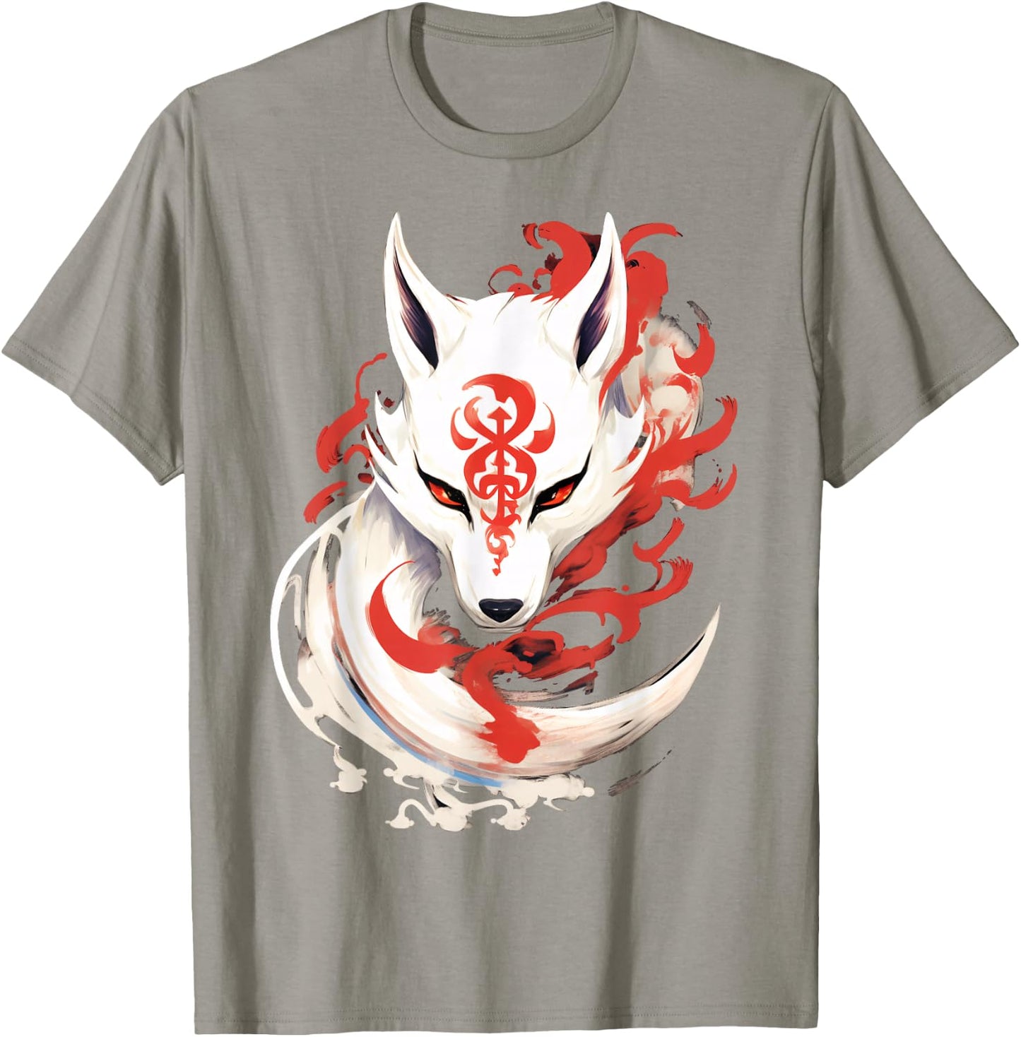 Japan Anime Kitsune Kumiho Fox Mask Samurai , gray T-Shirt - T-Shirt | Sand