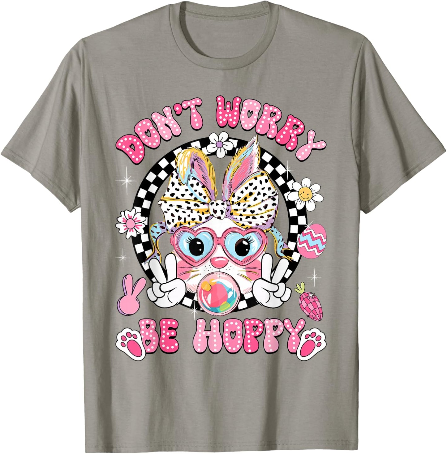 Happy Easter Groovy Bunny Face Don't Worry Be Hoppy Women T-Shirt - T-Shirt | Sand