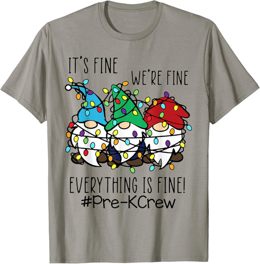 It's Fine We're Fine Gnome Pre-K Teacher Christmas Light Women T-Shirt - T-Shirt | Sand