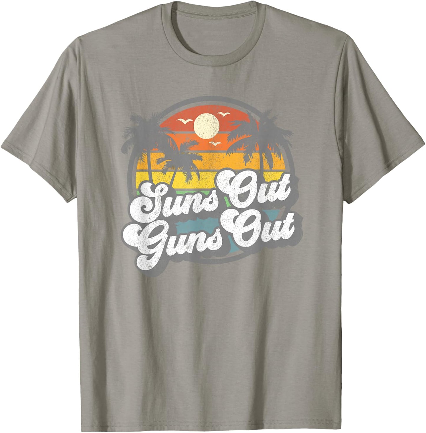 Suns Out Guns Out Funny Beach Vacation Retro Surfing Gift T-Shirt - T-Shirt | Sand
