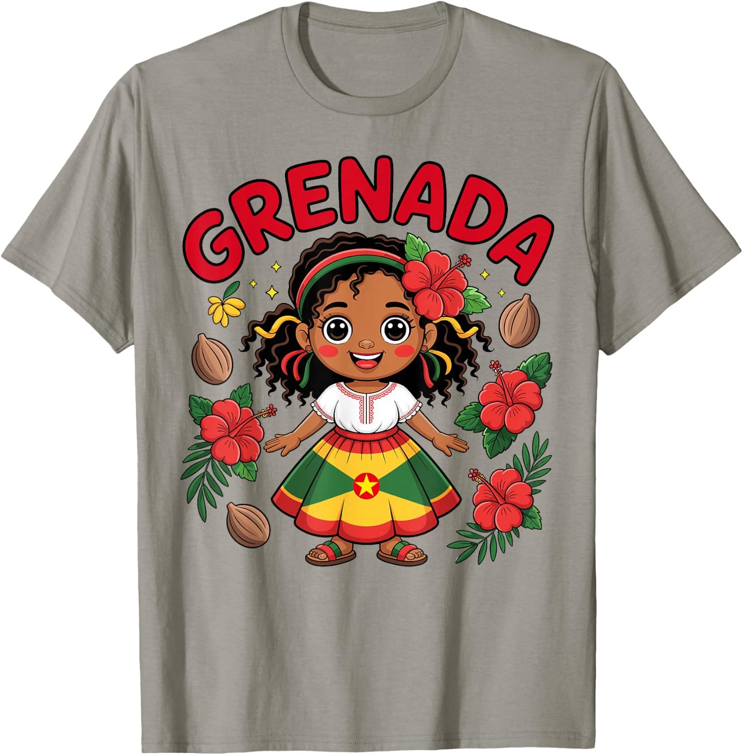 Cute Grenadian Girl in Flag Dress with Nutmeg for Kids T-Shirt - T-Shirt | Sand
