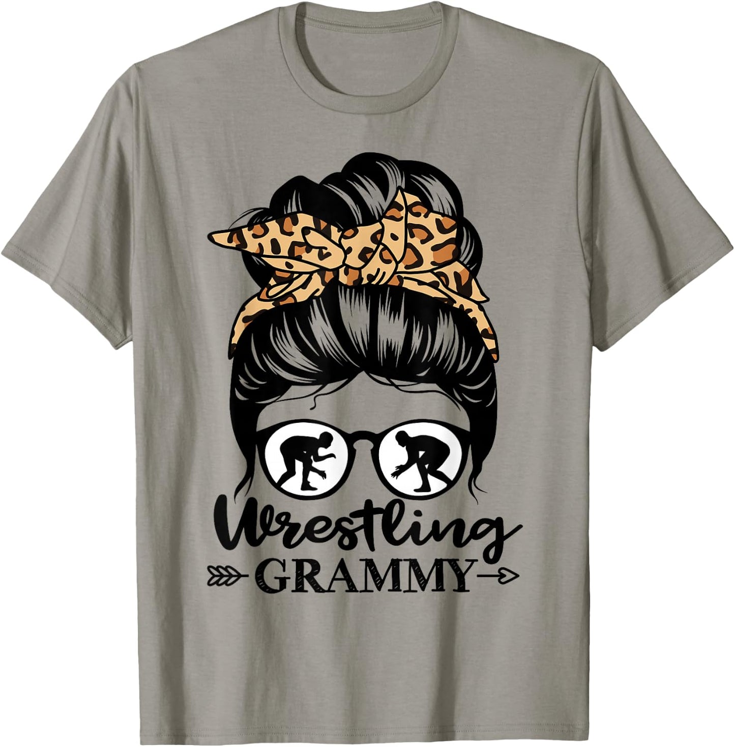 Wrestling Grammy Messy Bun Hair Funny Wrestler Grammy T-Shirt - T-Shirt | Sand