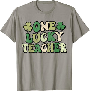 One Lucky Teacher Groovy Retro Teacher St Patrick's Day Women Kids T-Shirt - T-Shirt | Sand