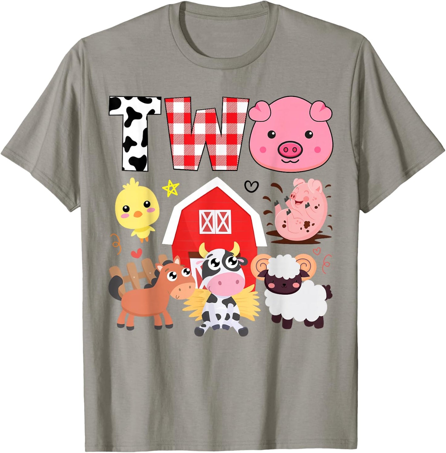 2nd Birthday Two Year Old Farm Theme Animals Birthday Party T-Shirt - T-Shirt | Sand