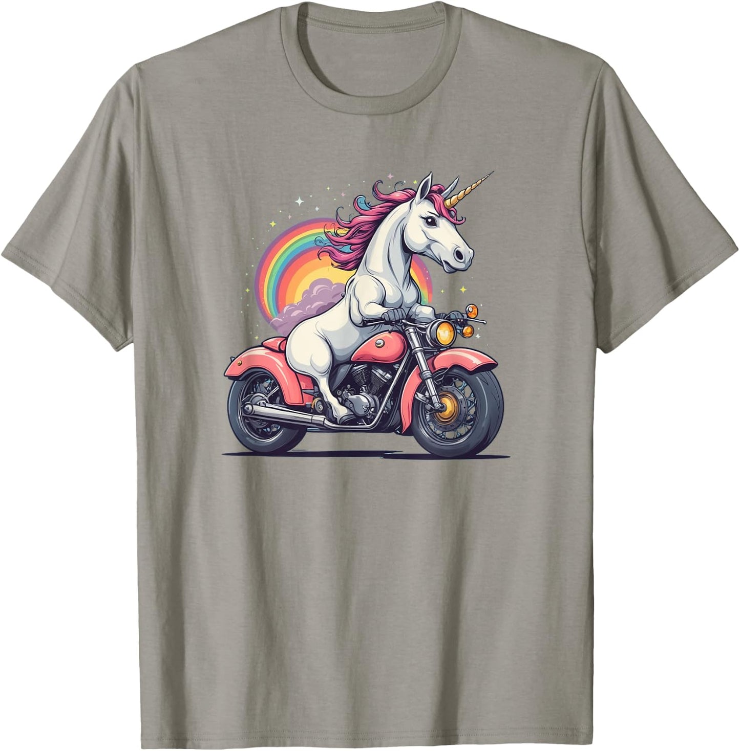 Unicorn Riding a Motorcycle Fantasy Style T-Shirt - T-Shirt | Sand
