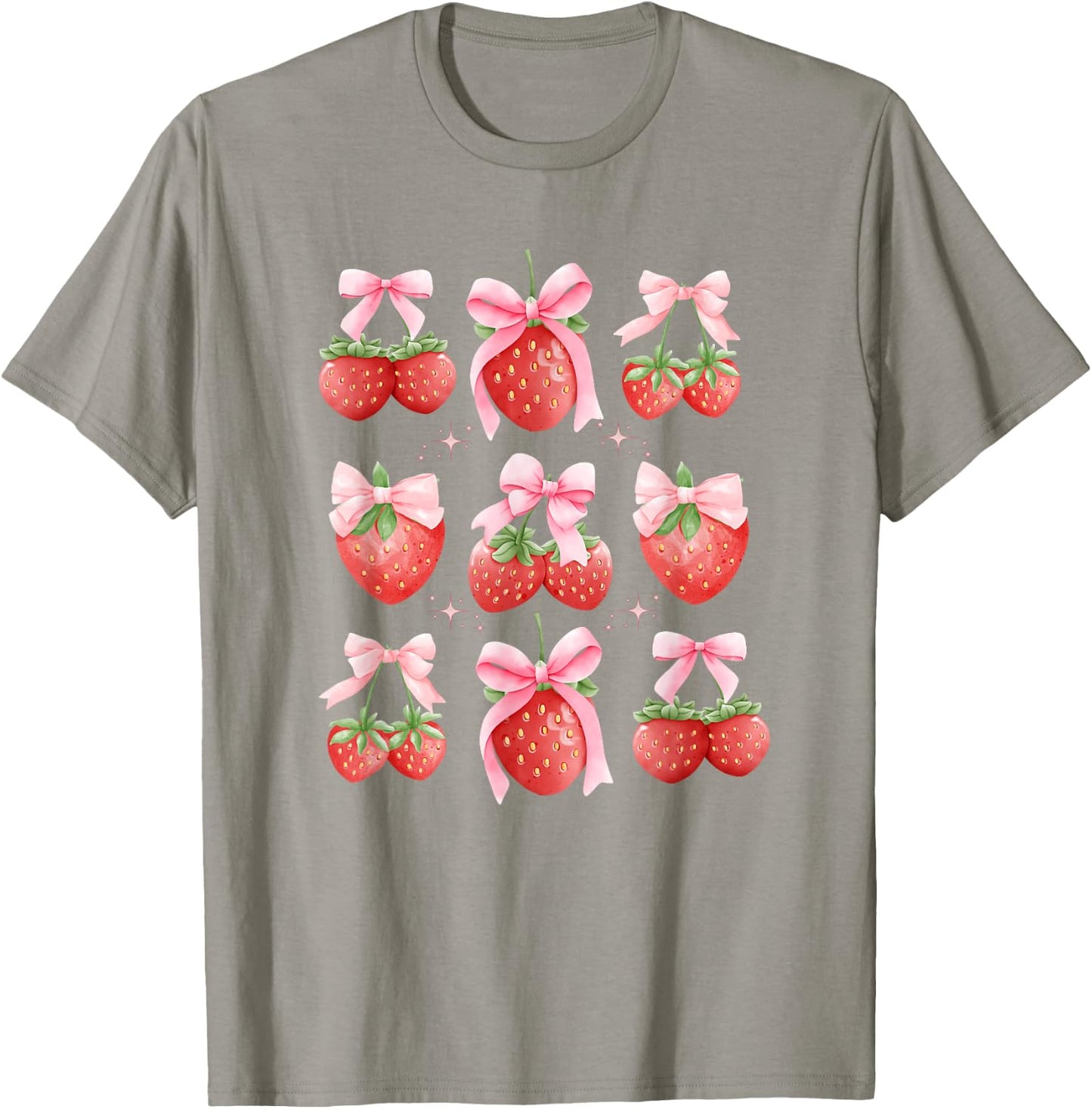 Cute Pink Bow Coquette Strawberry Clean Girl Aesthetic T-Shirt - T-Shirt | Sand
