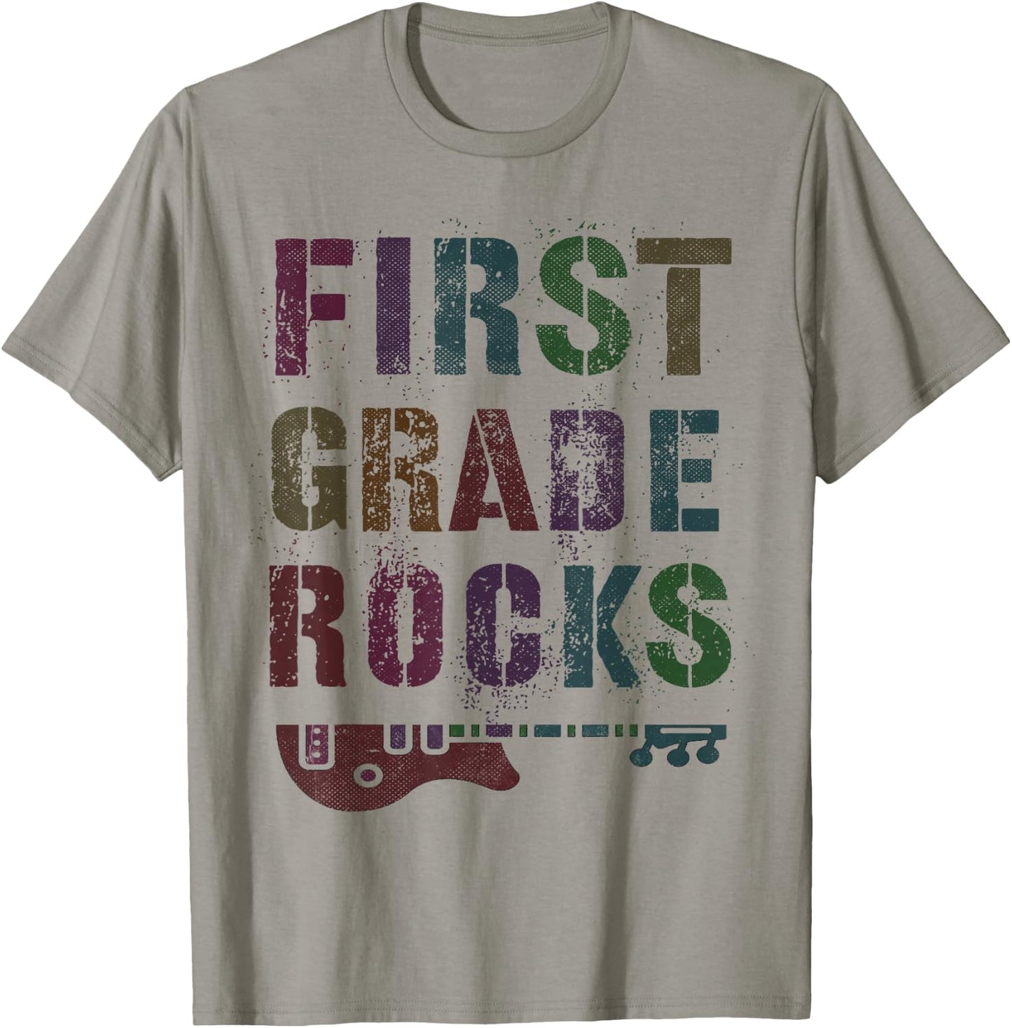 Vintage 1st GRADE ROCKS Teacher Rockstar FIRST ABCD My Jam T-Shirt - T-Shirt | Sand