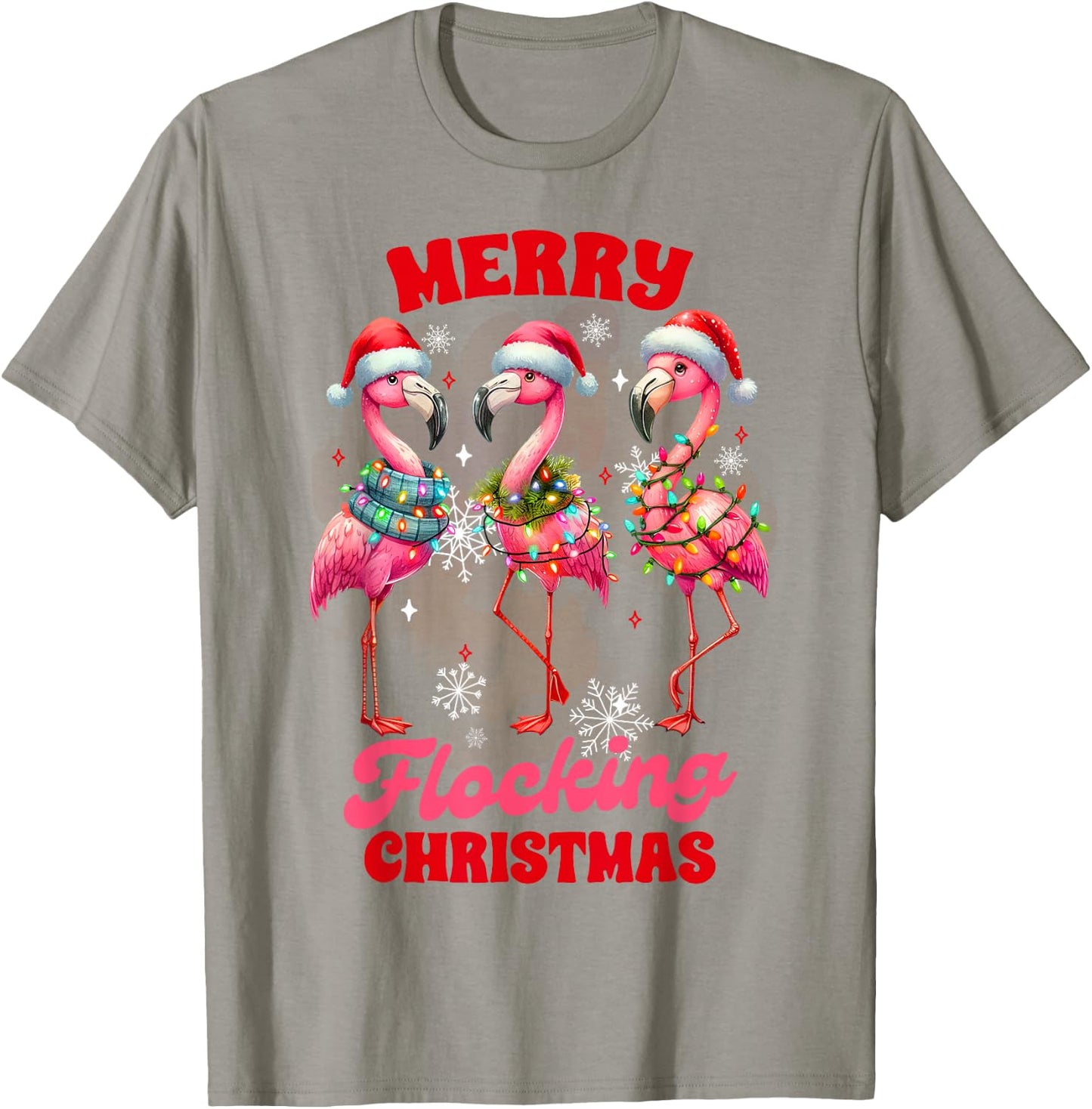Christmas Xmas Vibes Flamingo Lover Merry Flocking Christmas T-Shirt - T-Shirt | Sand