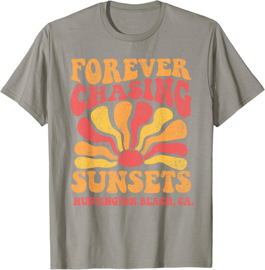Forever Chasing Sunsets Huntington Beach California Retro T-Shirt - T-Shirt | Sand
