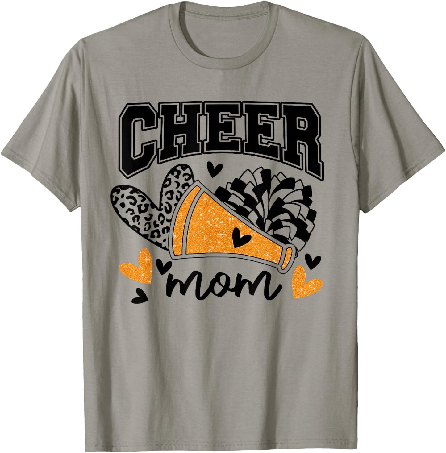 Cheer Mom Biggest Fan Cheerleader Black And Orange Pom Pom T-Shirt - T-Shirt | Sand