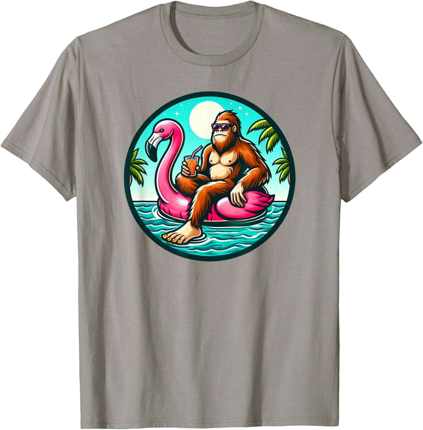 Bigfoot Flamingo Float Pool Party Sasquatch T-Shirt - T-Shirt | Sand