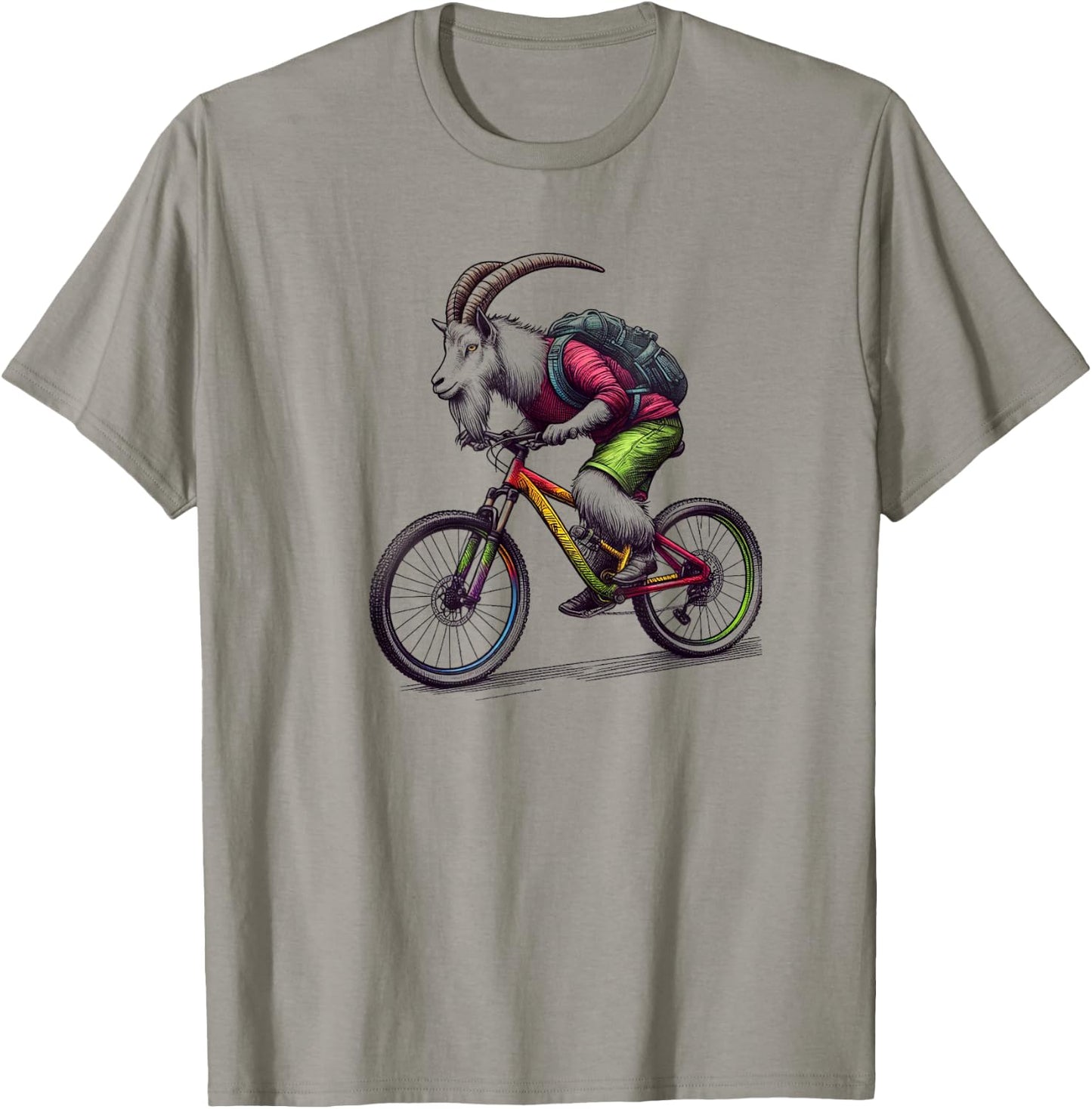 Mountain Goat Riding Mountain Bike T-Shirt - T-Shirt | Sand