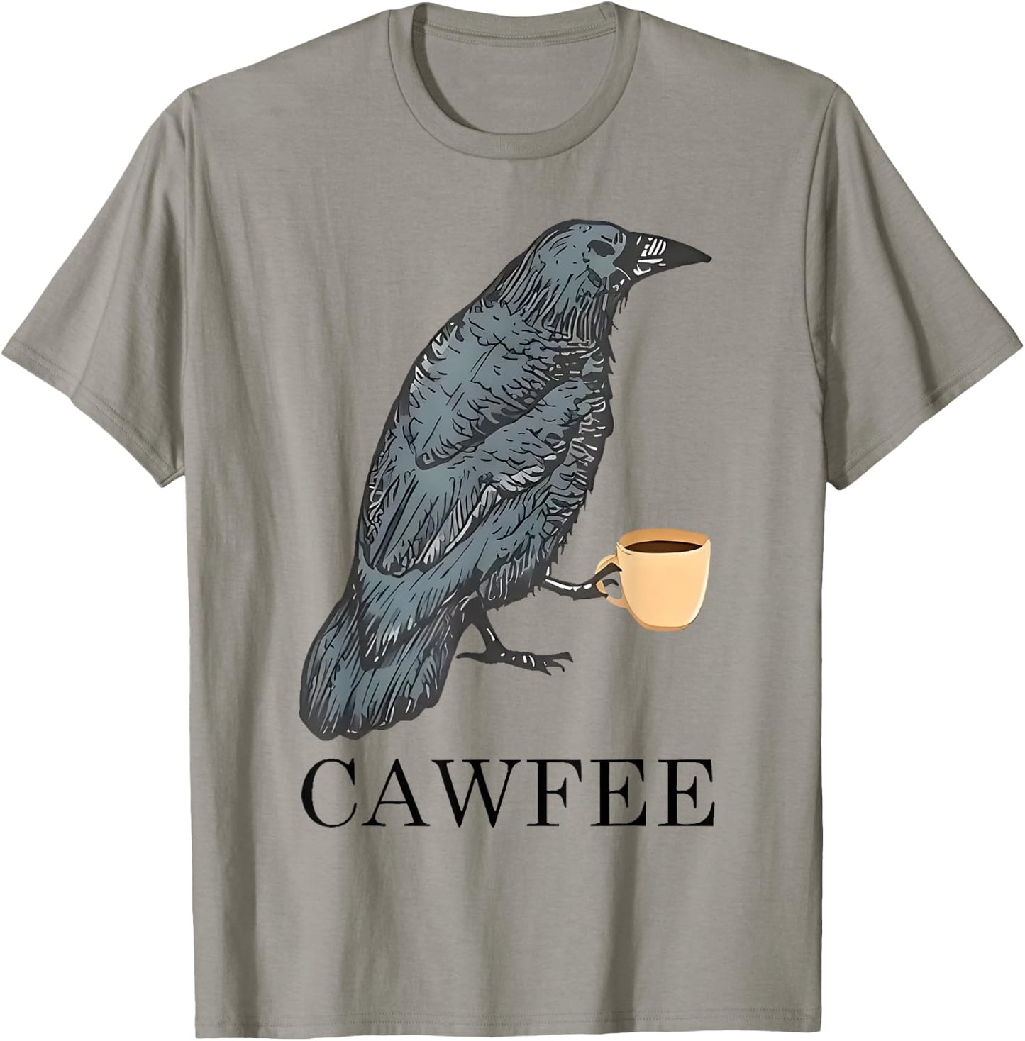 Cawfee - Funny Crow Coffee Drinking Pun Caffeine Funny Bird T-Shirt - T-Shirt | Sand