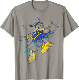 Disney Donald Duck Jumping For Joy Paint Splatter Portrait T-Shirt - T-Shirt | Sand
