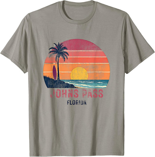 Johns Pass Florida Retro Vintage Weathered Souvenir T-Shirt - T-Shirt | Sand