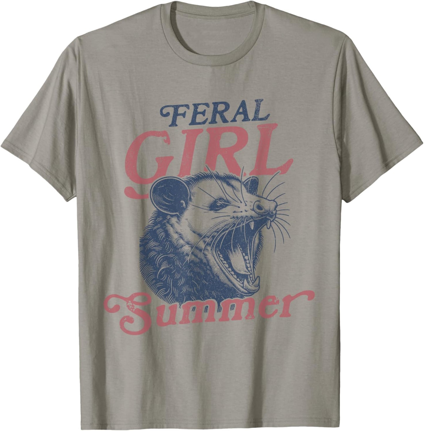 Vintage Feral Girl Summer Opossum T-Shirt - T-Shirt | Sand