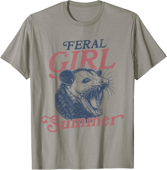 Vintage Feral Girl Summer Opossum T-Shirt - T-Shirt | Sand