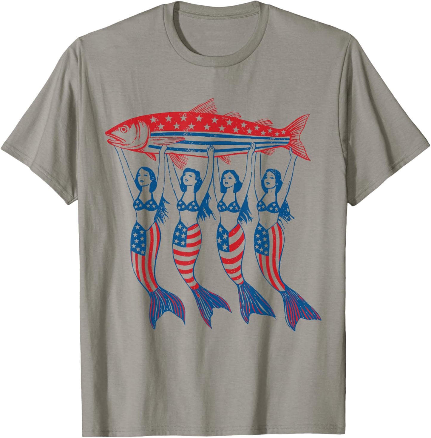 Mermaid Sardine Tinned Fish USA Patriotic 250th 4th of July T-Shirt - T-Shirt | Sand
