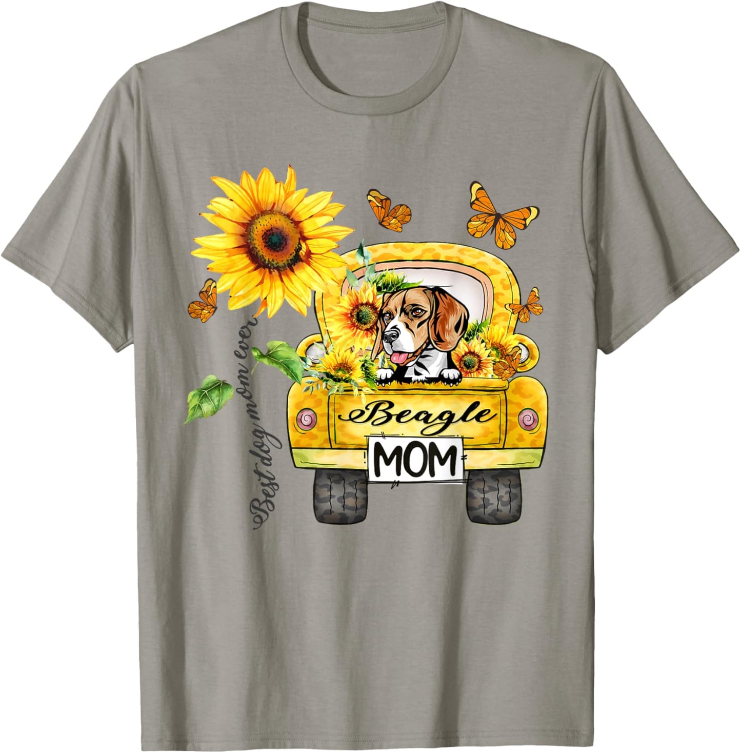 Beagle Mom Sunflower Best Dog Mom Ever Mother's Day T-Shirt - T-Shirt | Sand