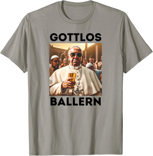 Gottlos Ballern Funny Pope Francis Five Beer T-Shirt - T-Shirt | Sand