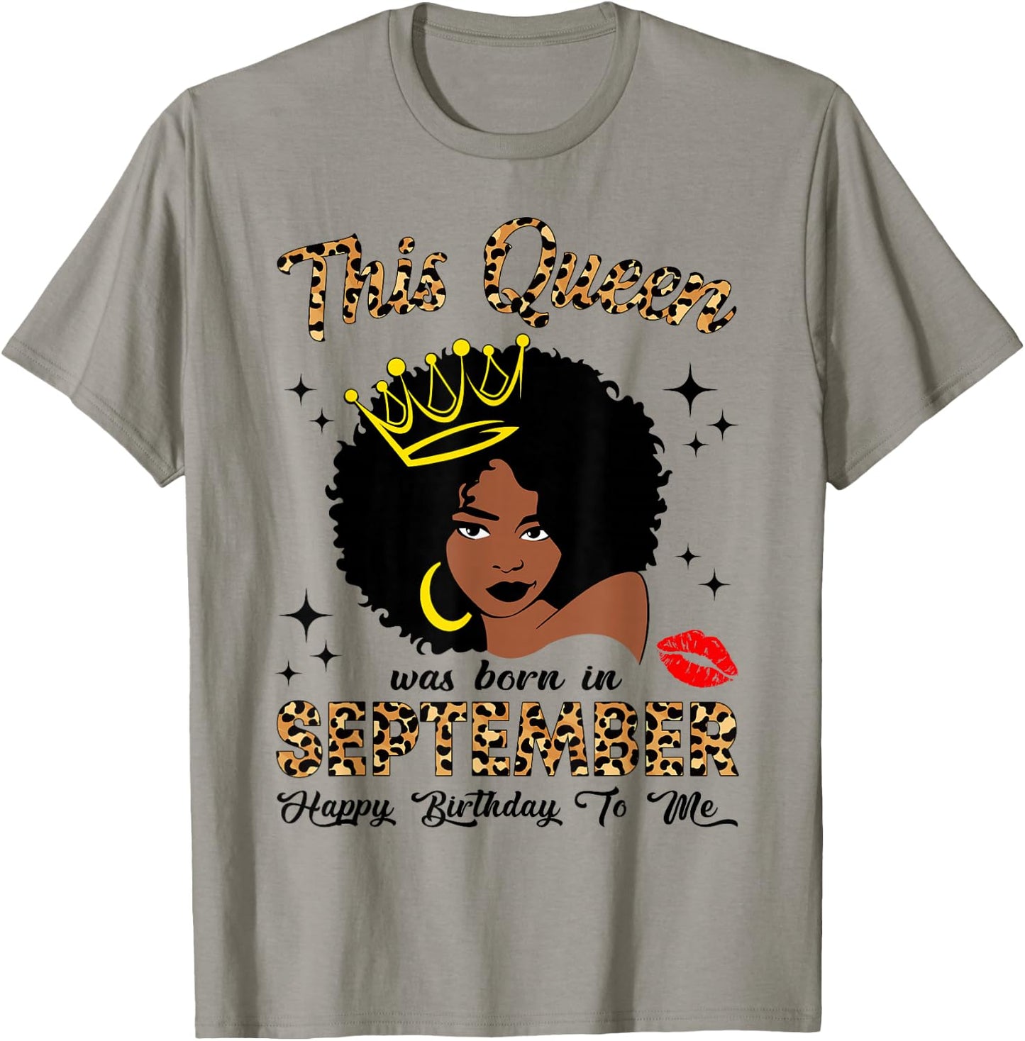This Queen was Born in September Birthday Leopard Afro Women T-Shirt - T-Shirt | Sand