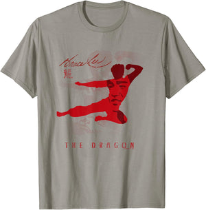 Bruce Lee The Dragon Flying Kick Silhouette Vintage , White T-Shirt - T-Shirt | Sand