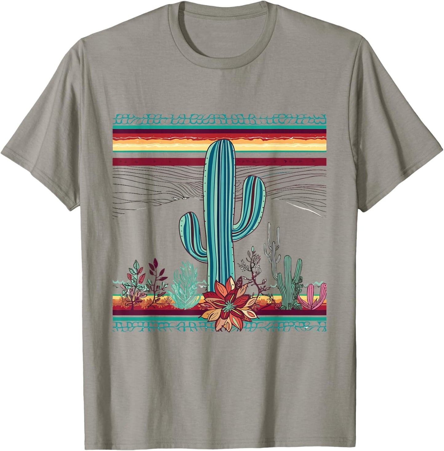Serape Cactus Print Turquoise Western Saguaro Cactus T-Shirt - T-Shirt | Sand