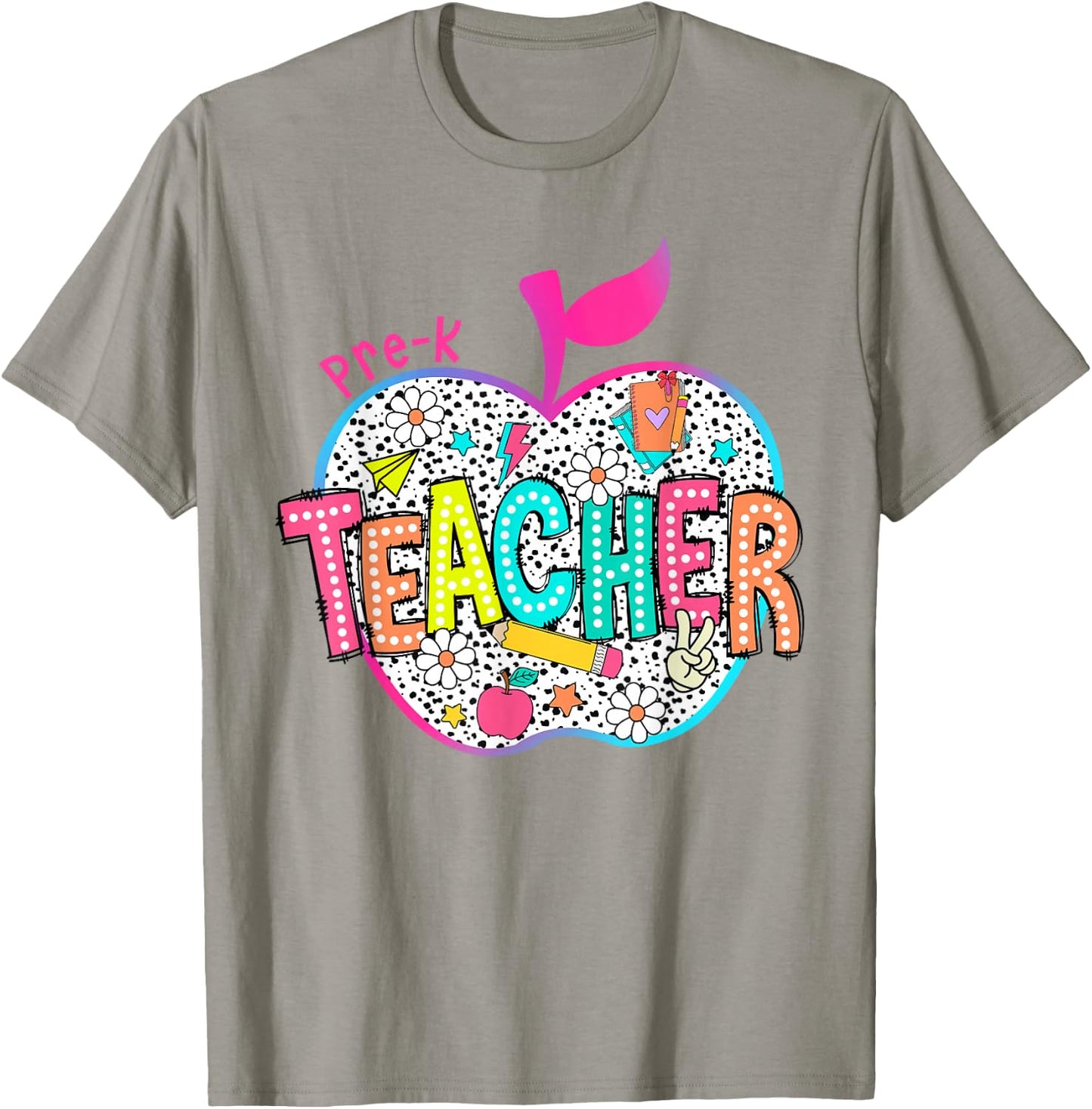 Pre-K Teacher Back To School Apple Dalmatian Dots T-Shirt - T-Shirt | Sand