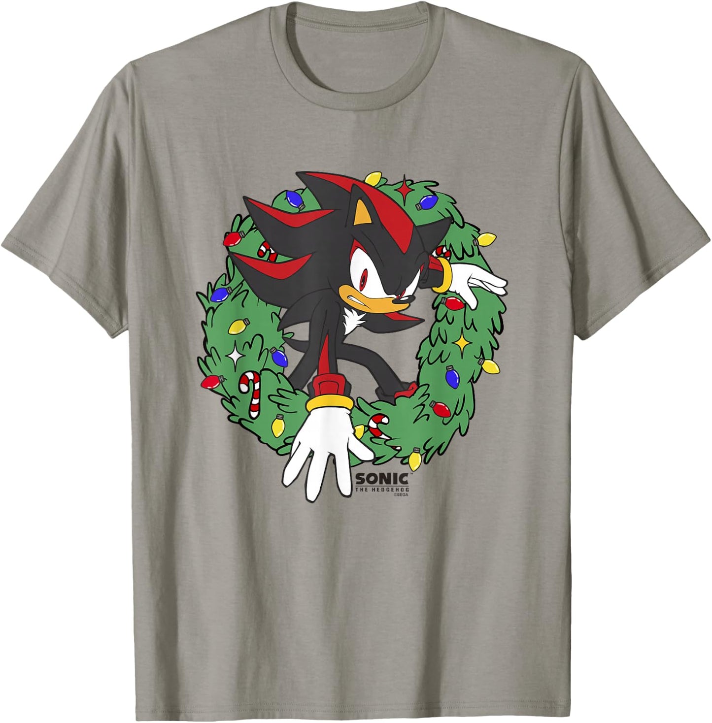 Sonic The Hedgehog Christmas Shadow X-Mas Wreath T-Shirt - T-Shirt | Sand