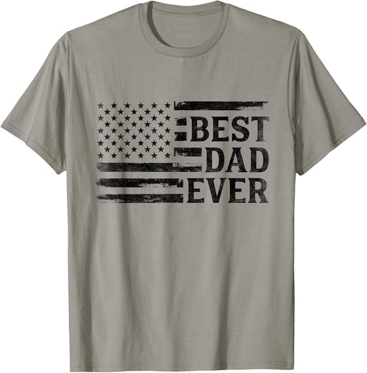 Best Dad Ever Black Vintage USA Flag Father's Day T-Shirt - T-Shirt | Sand