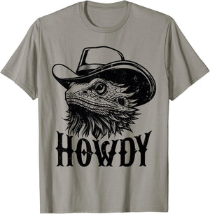 Howdy Funny Bearded Dragon Wearing Cowboy Hat Reptile Lover T-Shirt - T-Shirt | Sand