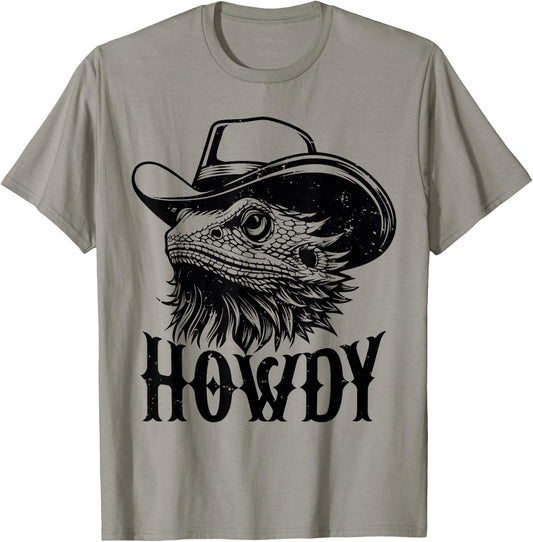 Howdy Funny Bearded Dragon Wearing Cowboy Hat Reptile Lover T-Shirt - T-Shirt | Sand