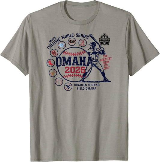 Men's College World Series 2026 NCAA Baseball 8-Team White T-Shirt - T-Shirt | Sand