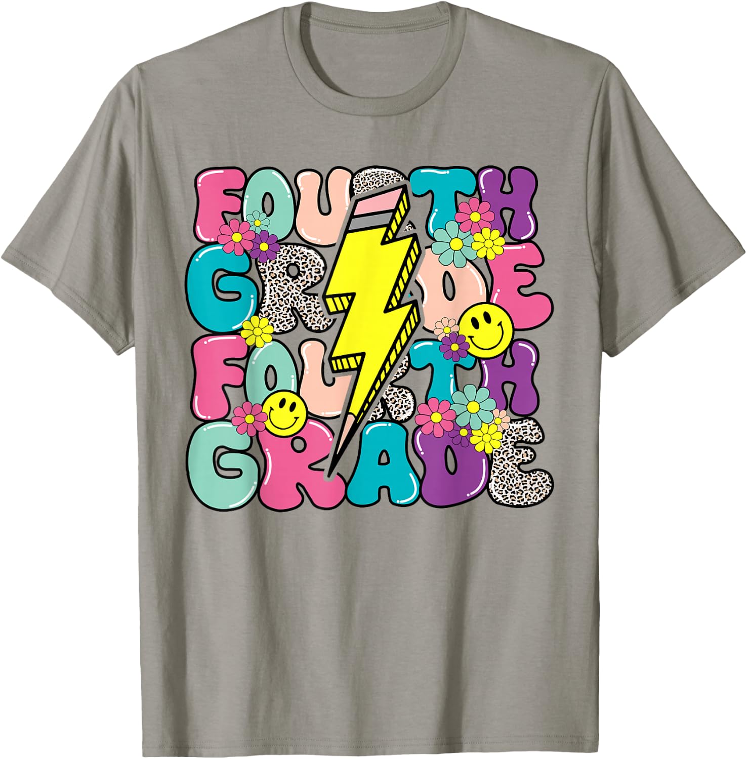 4th Grade Lightning Bolt Pencil Retro Teacher Boys Girls T-Shirt - T-Shirt | Sand