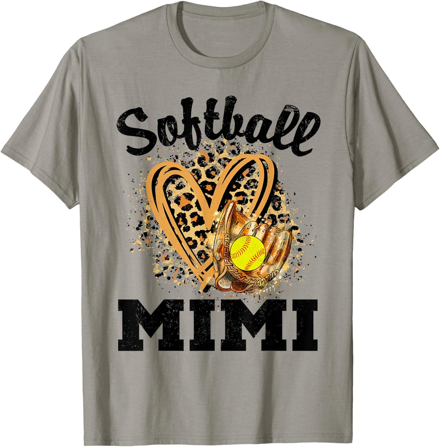 Softball Mimi Leopard Heart Grandma T-Shirt - T-Shirt | Sand