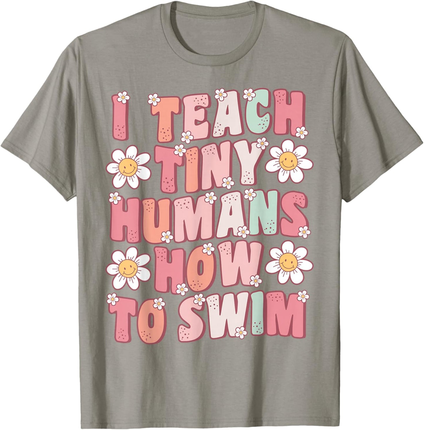 I Teach Tiny Humans To Swim Instructor Groovy Retro Swimming T-Shirt - T-Shirt | Sand
